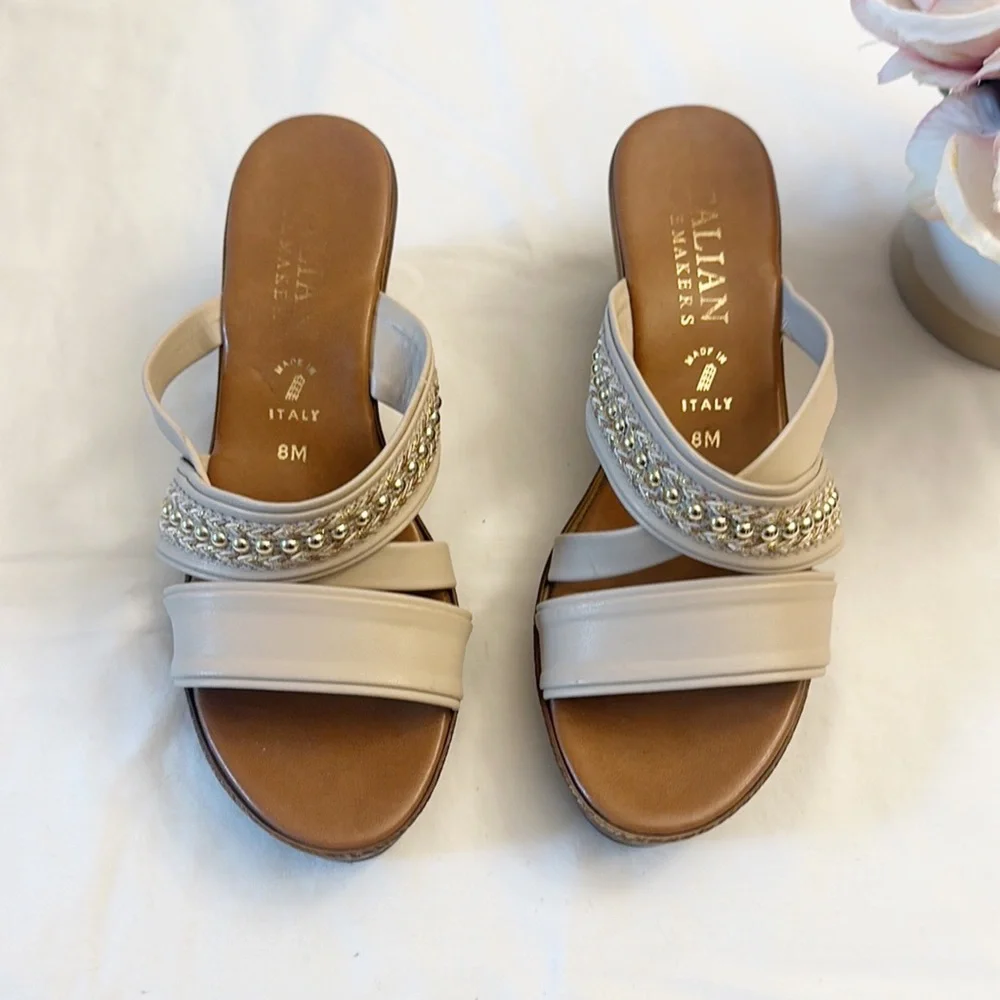 Italian Shoemakers Beige Platform wedge cushioned heel dress sandal women size 8
